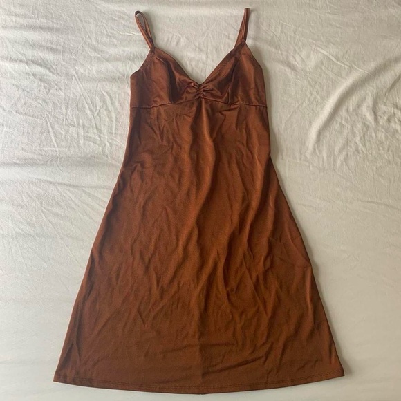 Free People | Dresses | Rare 200s Vintage Metallic Bronze Bodycon Slip ...